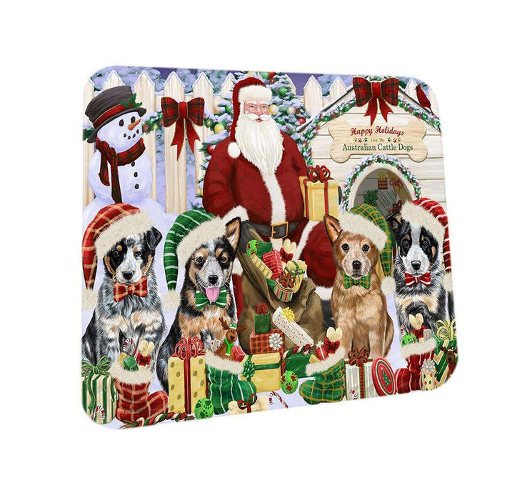 Happy Holidays Christmas Australian Cattle Dogs House Gathering Coasters Set of 4 CST51232