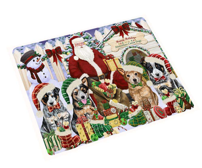 Happy Holidays Christmas Australian Cattle Dogs House Gathering Cutting Board C57843