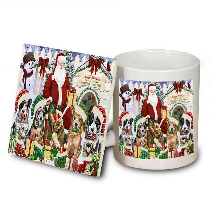 Happy Holidays Christmas Australian Cattle Dogs House Gathering Mug and Coaster Set MUC51265