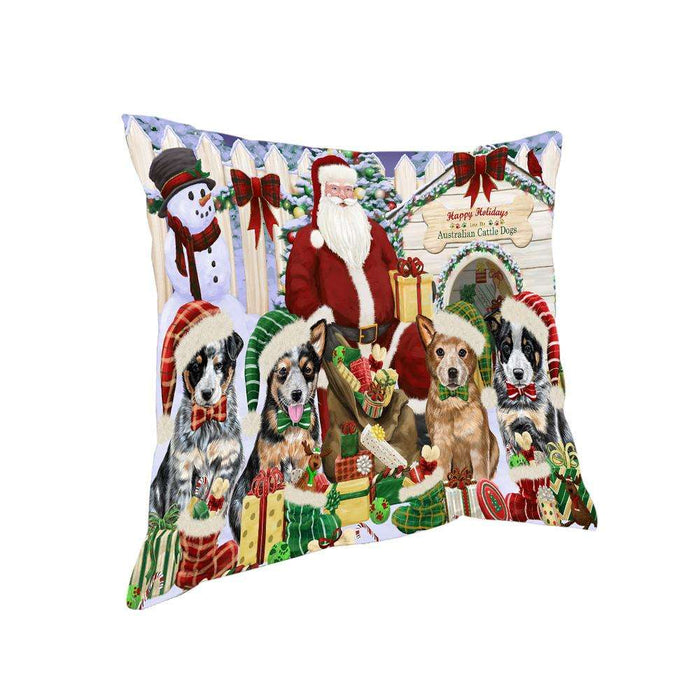 Happy Holidays Christmas Australian Cattle Dogs House Gathering Pillow PIL61156