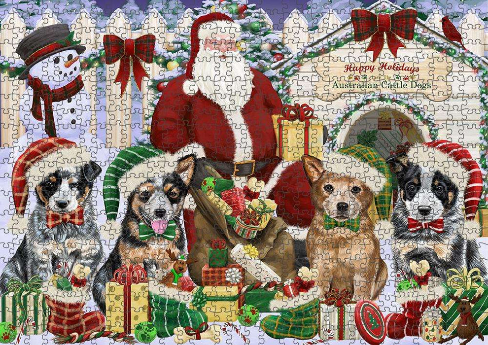 Happy Holidays Christmas Australian Cattle Dogs House Gathering Puzzle with Photo Tin PUZL57681