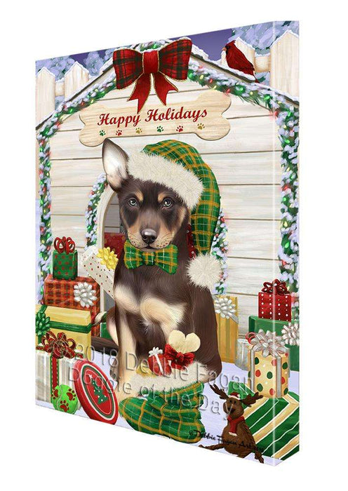 Happy Holidays Christmas Australian Kelpie Dog House with Presents Canvas Print Wall Art Décor CVS78434