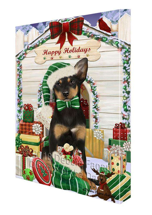 Happy Holidays Christmas Australian Kelpie Dog House with Presents Canvas Print Wall Art Décor CVS78443