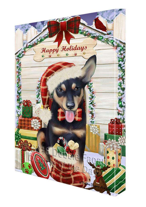 Happy Holidays Christmas Australian Kelpie Dog House with Presents Canvas Print Wall Art Décor CVS78452