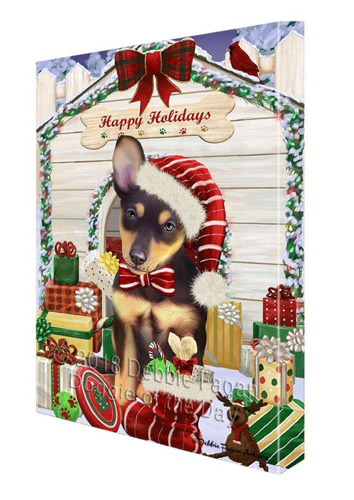 Happy Holidays Christmas Australian Kelpie Dog House with Presents Canvas Print Wall Art Décor CVS78461