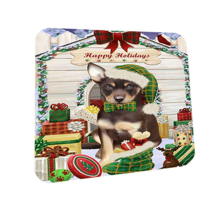 Happy Holidays Christmas Australian Kelpie Dog House with Presents Coasters Set of 4 CST51275