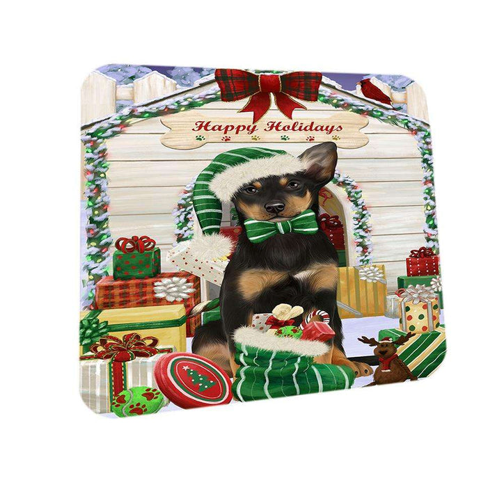 Happy Holidays Christmas Australian Kelpie Dog House with Presents Coasters Set of 4 CST51276