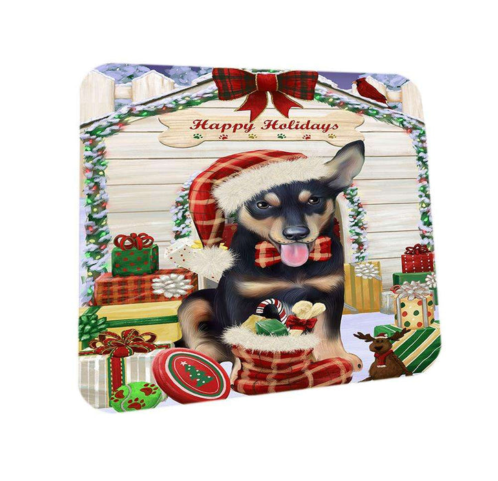 Happy Holidays Christmas Australian Kelpie Dog House with Presents Coasters Set of 4 CST51277