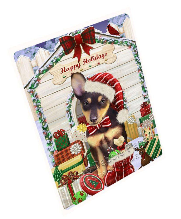 Happy Holidays Christmas Australian Kelpie Dog House with Presents Cutting Board C57981