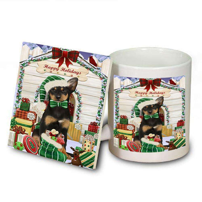 Happy Holidays Christmas Australian Kelpie Dog House with Presents Mug and Coaster Set MUC51309