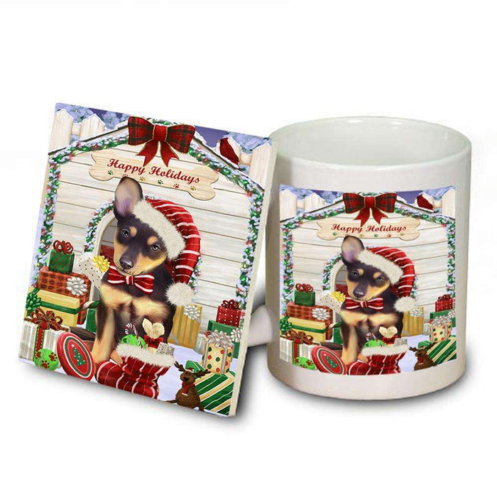 Happy Holidays Christmas Australian Kelpie Dog House with Presents Mug and Coaster Set MUC51311