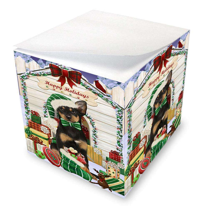 Happy Holidays Christmas Australian Kelpie Dog House with Presents Note Cube NOC51317