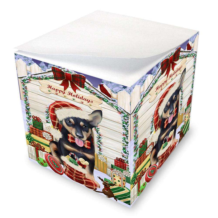 Happy Holidays Christmas Australian Kelpie Dog House with Presents Note Cube NOC51318