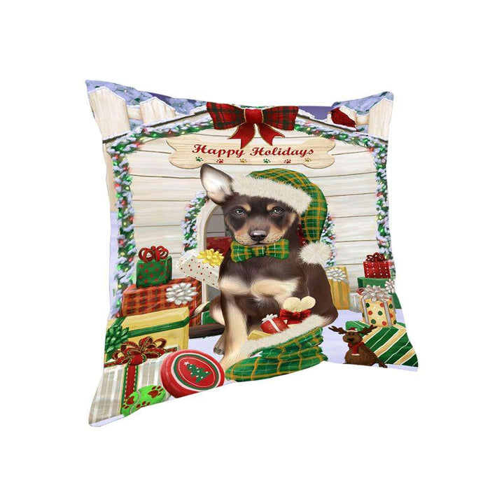 Happy Holidays Christmas Australian Kelpie Dog House with Presents Pillow PIL61328