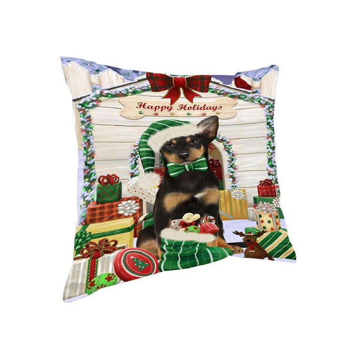 Happy Holidays Christmas Australian Kelpie Dog House with Presents Pillow PIL61332