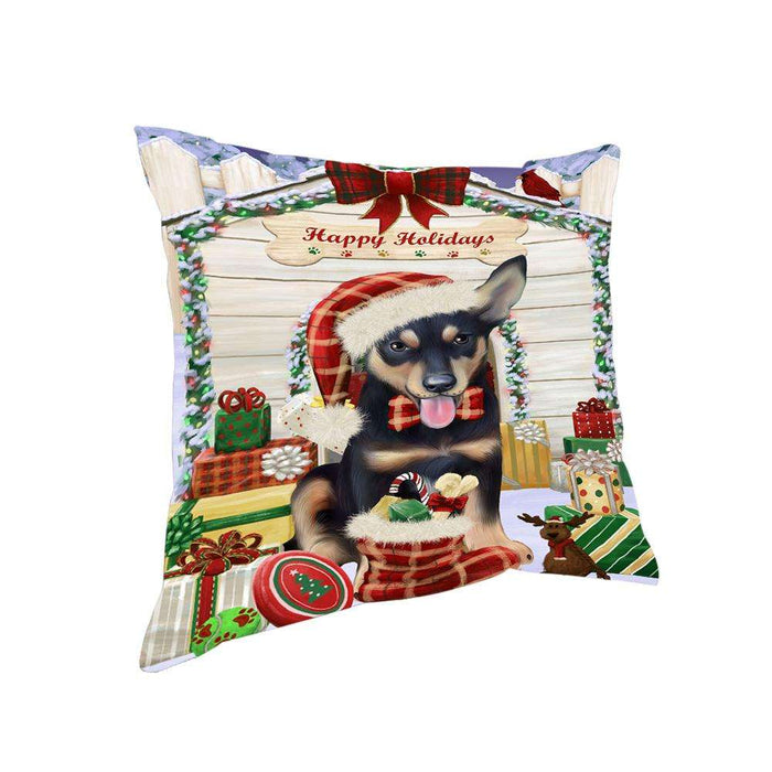 Happy Holidays Christmas Australian Kelpie Dog House with Presents Pillow PIL61336
