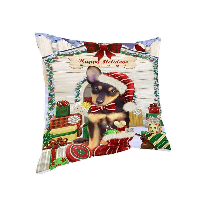 Happy Holidays Christmas Australian Kelpie Dog House with Presents Pillow PIL61340