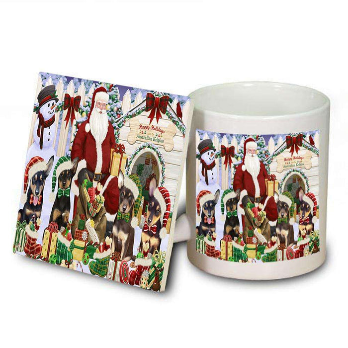 Happy Holidays Christmas Australian Kelpies Dog House Gathering Mug and Coaster Set MUC51266