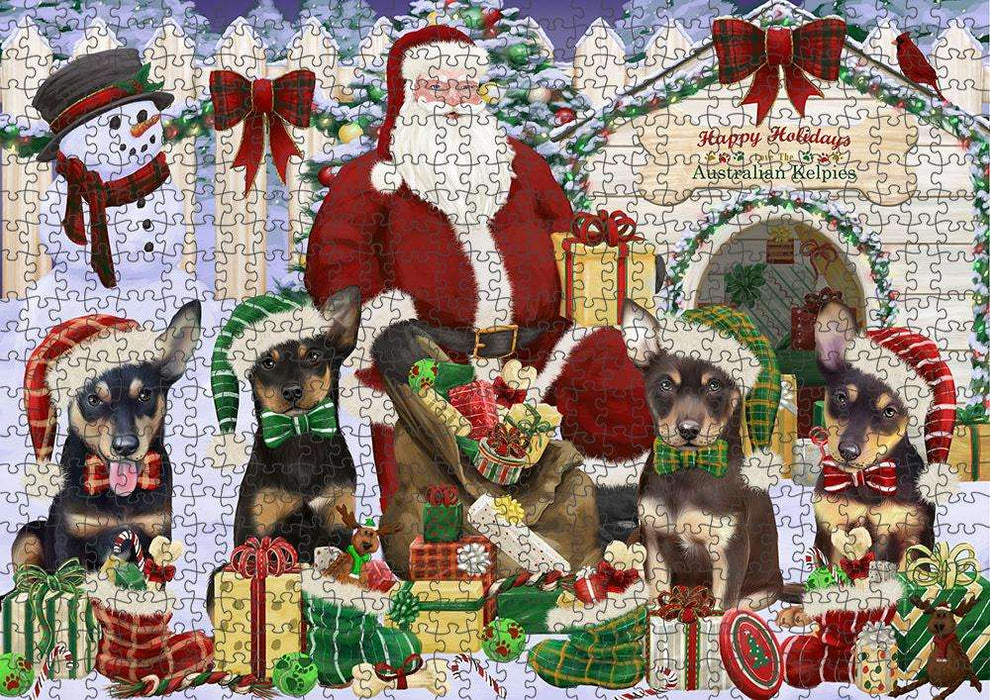 Happy Holidays Christmas Australian Kelpies Dog House Gathering Puzzle with Photo Tin PUZL57684