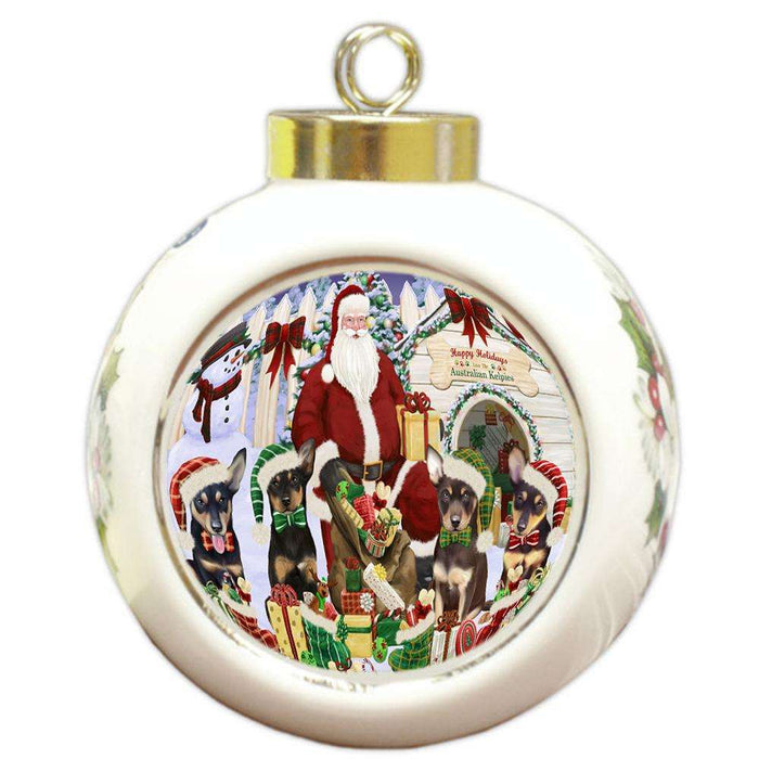 Happy Holidays Christmas Australian Kelpies Dog House Gathering Round Ball Christmas Ornament RBPOR51274