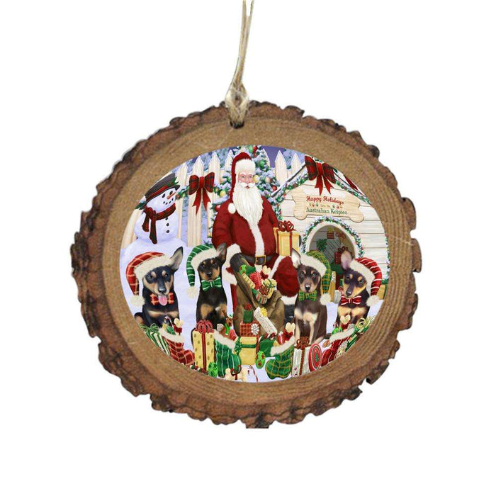 Happy Holidays Christmas Australian Kelpies Dog House Gathering Wooden Christmas Ornament WOR49677