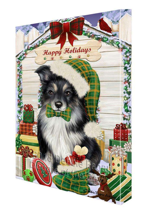 Happy Holidays Christmas Australian Shepherd Dog House With Presents Canvas Print Wall Art Décor CVS86138