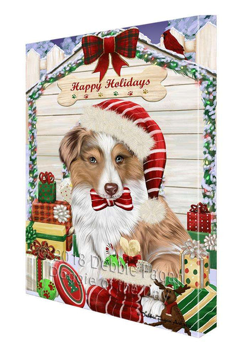 Happy Holidays Christmas Australian Shepherd Dog House With Presents Canvas Print Wall Art Décor CVS86147