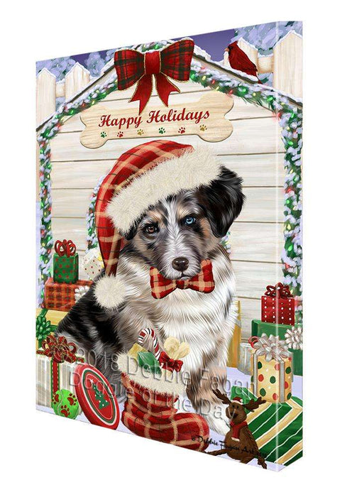 Happy Holidays Christmas Australian Shepherd Dog House With Presents Canvas Print Wall Art Décor CVS86156