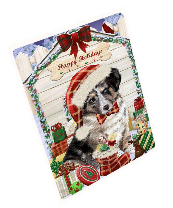 Happy Holidays Christmas Australian Shepherd Dog House With Presents Cutting Board C60546