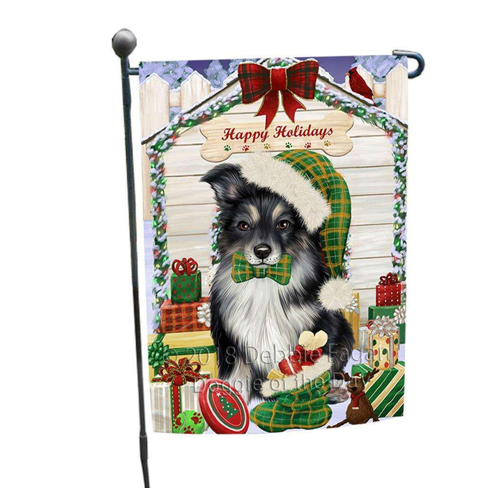 Happy Holidays Christmas Australian Shepherd Dog House With Presents Garden Flag GFLG52094