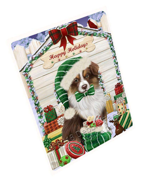 Happy Holidays Christmas Australian Shepherd Dog House With Presents Large Refrigerator / Dishwasher Magnet RMAG73074