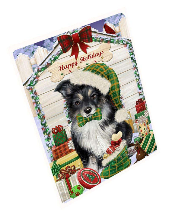 Happy Holidays Christmas Australian Shepherd Dog House With Presents Large Refrigerator / Dishwasher Magnet RMAG73080