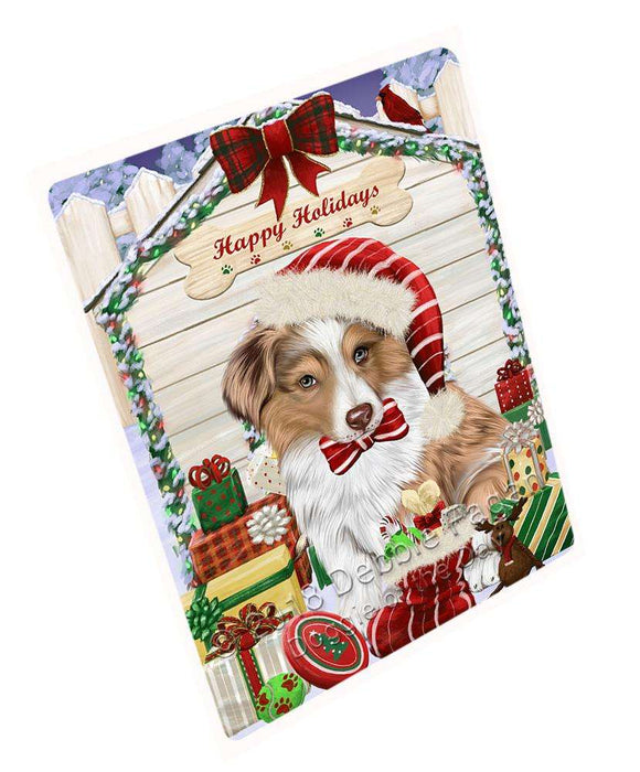 Happy Holidays Christmas Australian Shepherd Dog House With Presents Large Refrigerator / Dishwasher Magnet RMAG73086