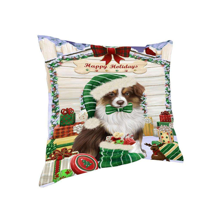 Happy Holidays Christmas Australian Shepherd Dog House With Presents Pillow PIL64748
