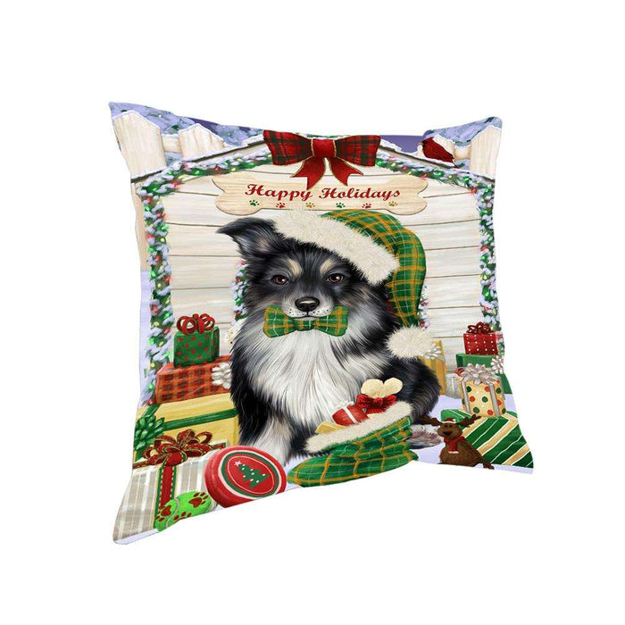 Happy Holidays Christmas Australian Shepherd Dog House With Presents Pillow PIL64752