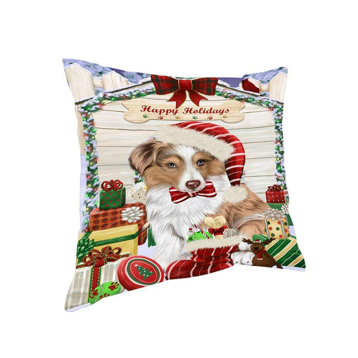 Happy Holidays Christmas Australian Shepherd Dog House With Presents Pillow PIL64756