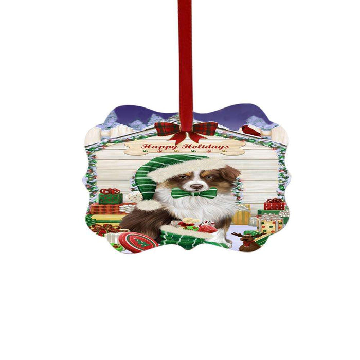 Happy Holidays Christmas Australian Shepherd House With Presents Double-Sided Photo Benelux Christmas Ornament LOR49766