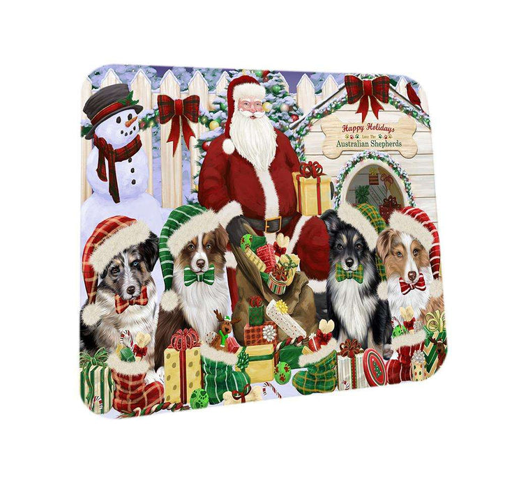 Happy Holidays Christmas Australian Shepherds Dog House Gathering Coasters Set of 4 CST51234