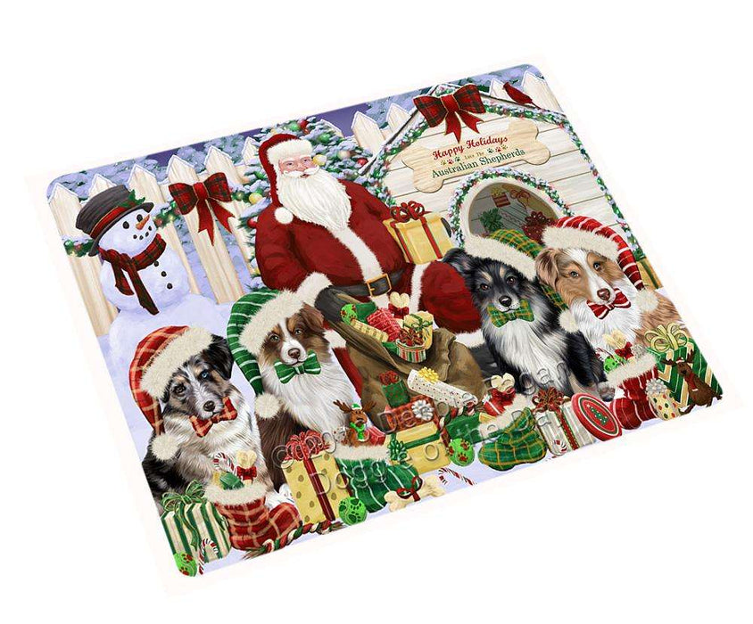 Happy Holidays Christmas Australian Shepherds Dog House Gathering Cutting Board C57849