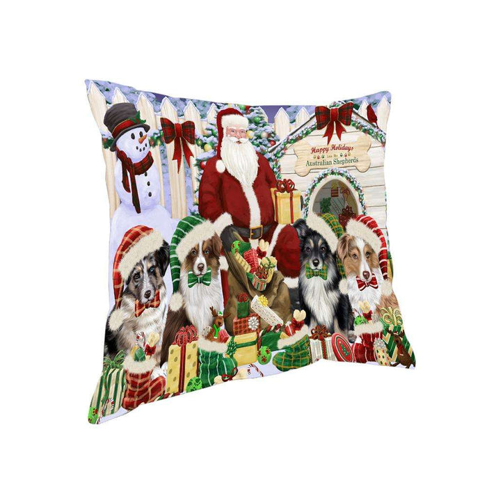 Happy Holidays Christmas Australian Shepherds Dog House Gathering Pillow PIL61164