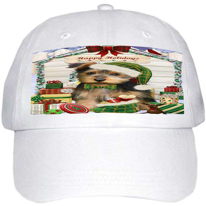 Happy Holidays Christmas Australian Terrier Dog With Presents Ball Hat Cap HAT61614