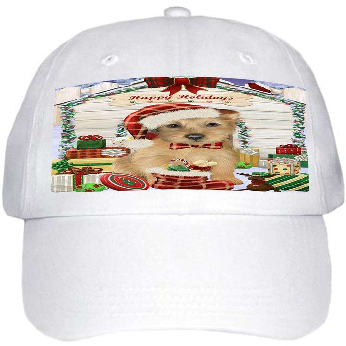 Happy Holidays Christmas Australian Terrier Dog With Presents Ball Hat Cap HAT61620