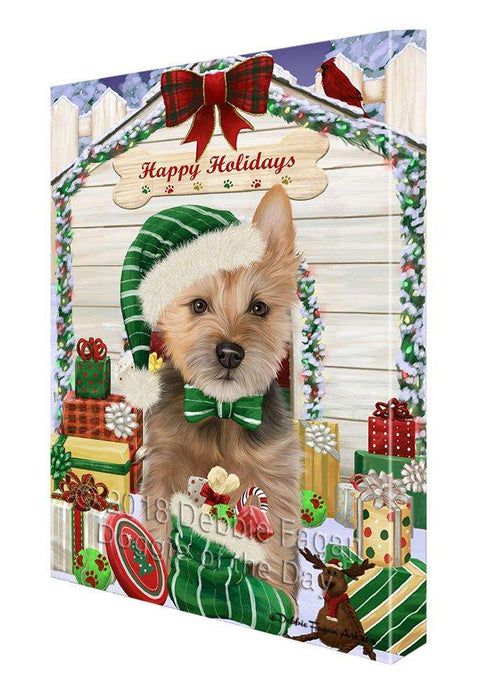 Happy Holidays Christmas Australian Terrier Dog With Presents Canvas Print Wall Art Décor CVS90431
