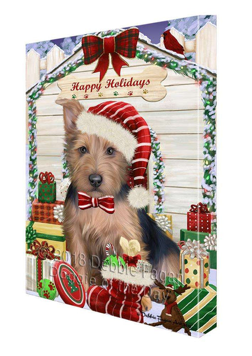 Happy Holidays Christmas Australian Terrier Dog With Presents Canvas Print Wall Art Décor CVS90449