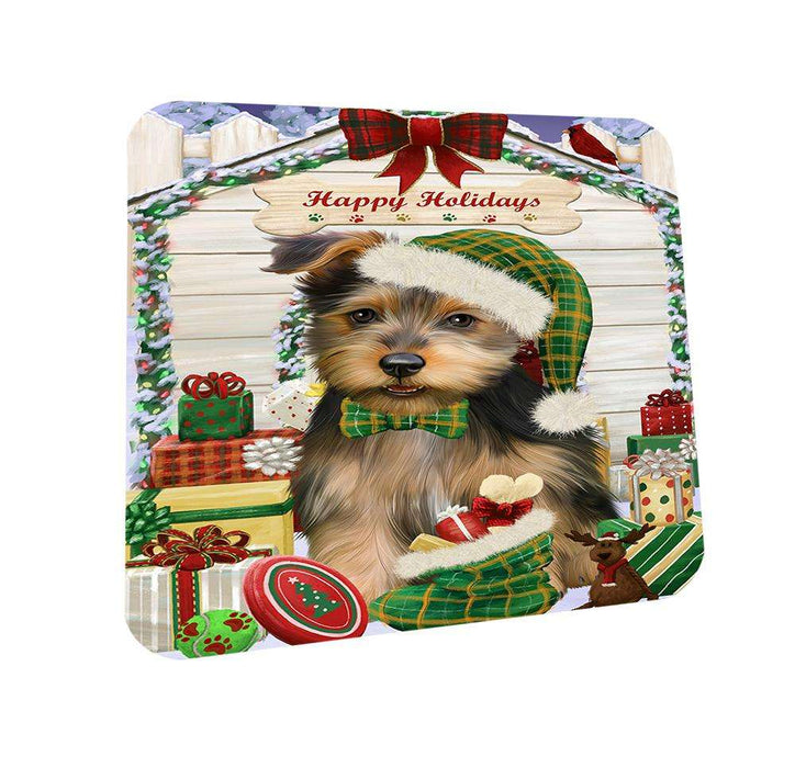 Happy Holidays Christmas Australian Terrier Dog With Presents Coasters Set of 4 CST52586