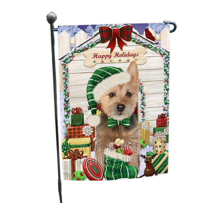 Happy Holidays Christmas Australian Terrier Dog With Presents Garden Flag GFLG52571