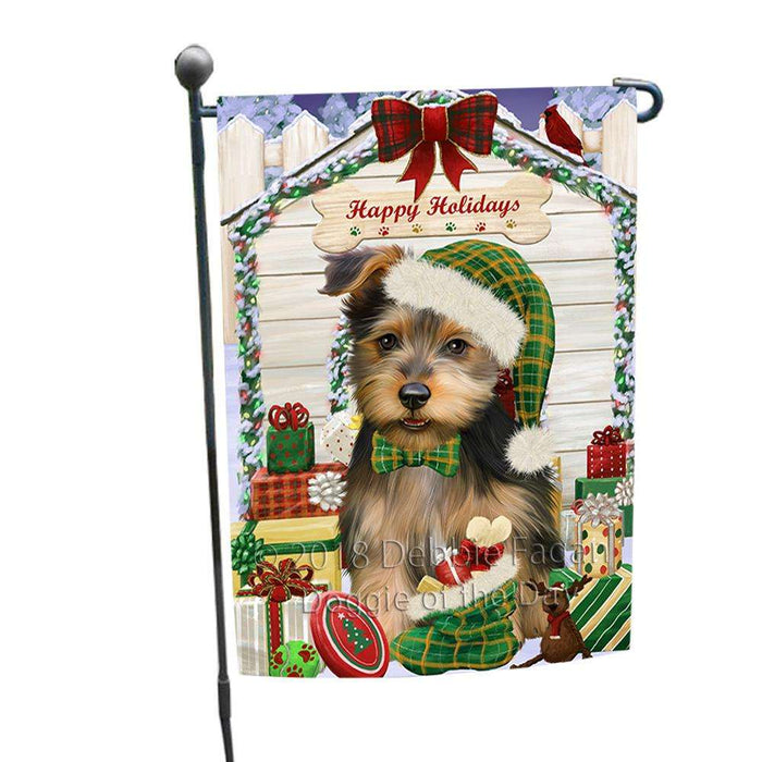 Happy Holidays Christmas Australian Terrier Dog With Presents Garden Flag GFLG52572