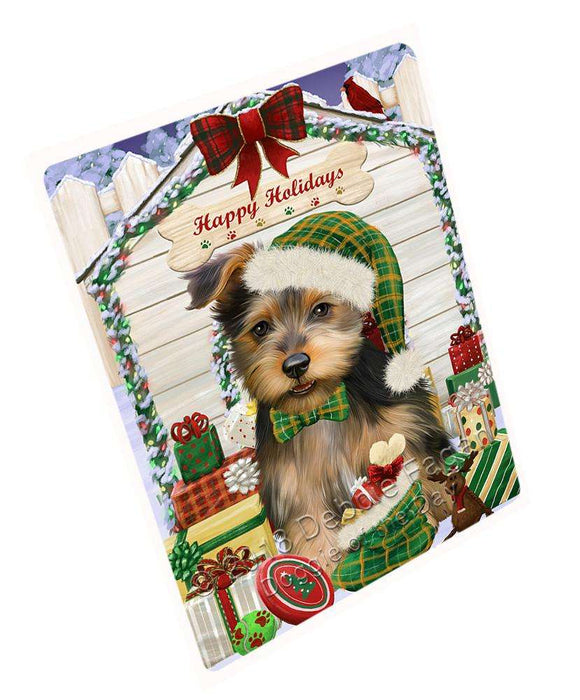 Happy Holidays Christmas Australian Terrier Dog With Presents Large Refrigerator / Dishwasher Magnet RMAG75948