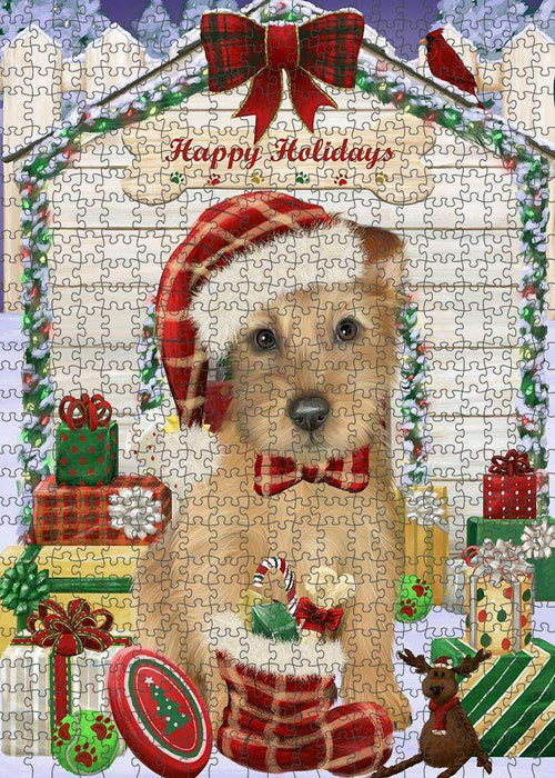 Happy Holidays Christmas Australian Terrier Dog With Presents Puzzle with Photo Tin PUZL61818