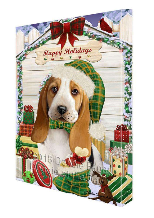 Happy Holidays Christmas Basset Hound Dog House with Presents Canvas Print Wall Art Décor CVS78470